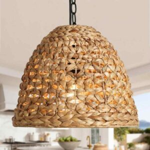 LNC Farmhouse 15 in. 1-Light Brown and Black Pendant Light with Natural Handmade