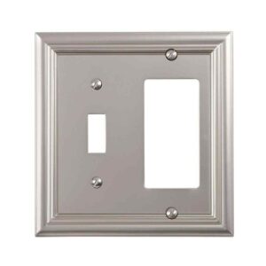 AMERELLE Continental 2 Gang 1-Toggle and 1-Rocker Metal Wall Plate-Satin Nickel