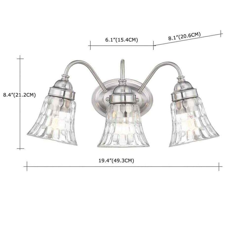 Hukoro 19.3 in. 3-Light Brushed Nickle Bathroom Vanity Light+Trumpet Glass Shade - Image 3