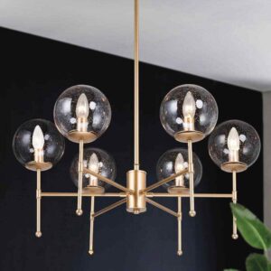 Uolfin Mid-Century Dining Room Chandelier 6-Light Modern Brass Gold Candlestick