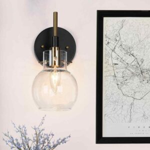 Zevni 1-Light Modern Black Wall Sconce, DIY Brass Bathroom Vanity Light, Indoor