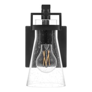 Home Decorators Clermont 5" 1-Light Matte Black Bathroom Vanity Sconce w/ Glass