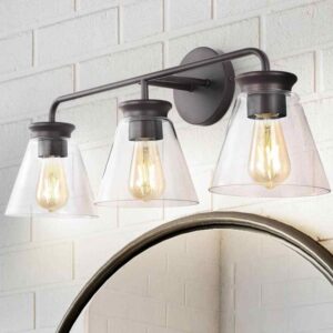 JONATHAN Y Kondo 27 in. 3-Light Oil Rubbed Bronze/Clear Modern LED Vanity Light