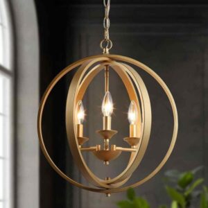 Uolfin Modern Chandelier Pendant Light 3-Light Globe Cage Dining Room Chandelier