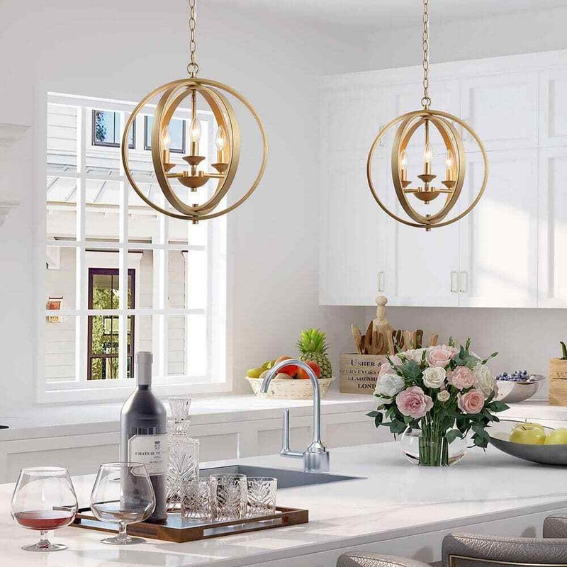 Uolfin Modern Chandelier Pendant Light 3-Light Globe Cage Dining Room Chandelier - Image 2