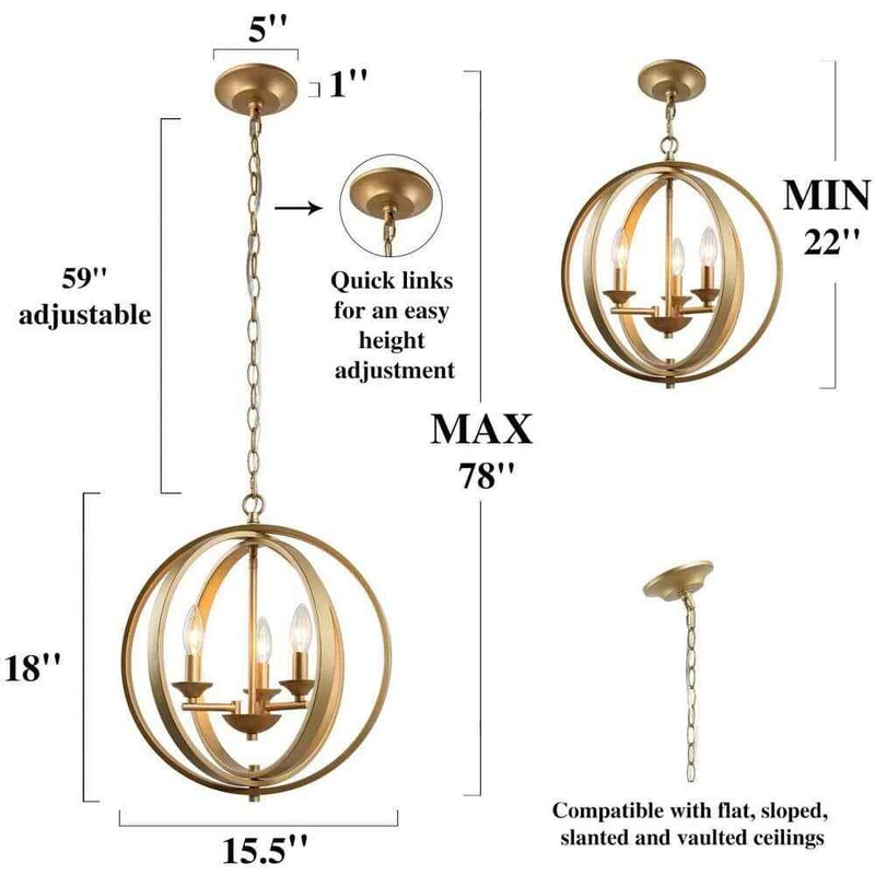 Uolfin Modern Chandelier Pendant Light 3-Light Globe Cage Dining Room Chandelier - Image 3