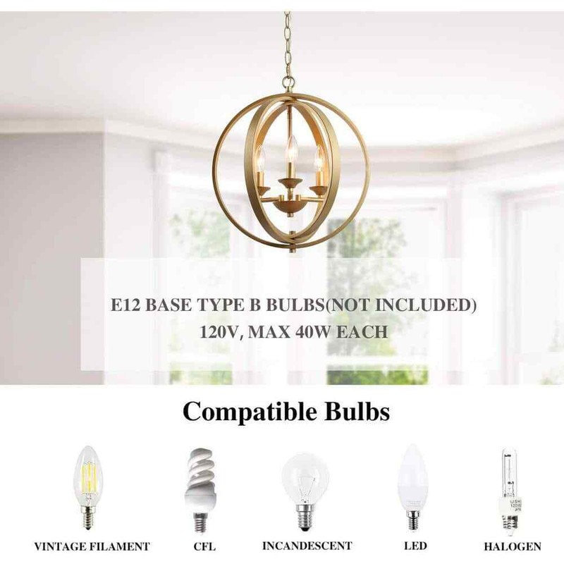 Uolfin Modern Chandelier Pendant Light 3-Light Globe Cage Dining Room Chandelier - Image 7