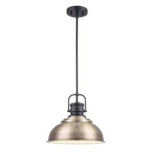 HDC Shelston 13 in. 1-Light Antique Gold + Black Farmhouse Pendant Light Fixture