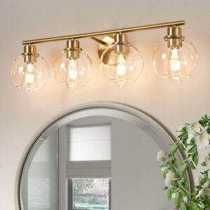 Deyidn Modern 29.53" 4-Light Gold Bathroom Vanity Light LED Fixture w/ Globes