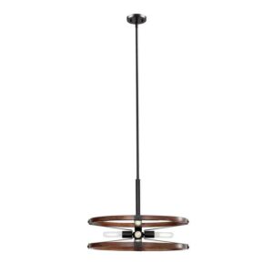 Hampton Bay Rockland 60-Watt 4-Light Matte Black Pendant+Painted Wood Accent Sha