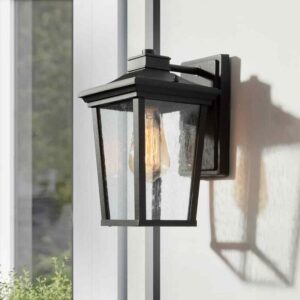 LNC Transitional 1-Light 11 in.Black Wall Lantern Sconce with Seeded Glass Shade