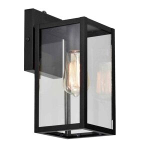 JESHUA 11.25 in. Black Dusk to Dawn Outdoor Hardwired Wall Lantern Scone