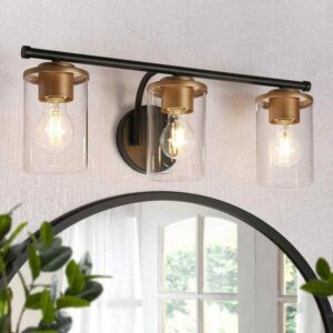 LNC Modern 21.6 in. Matte Black and Satin Gold 3-Light Vanity Light w/Cylinder