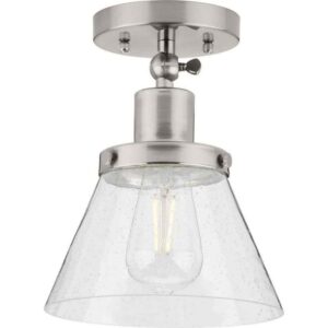 Progress Lighting Hinton 1-Light Brushed Nickel Seeded Glass Industrial Flush