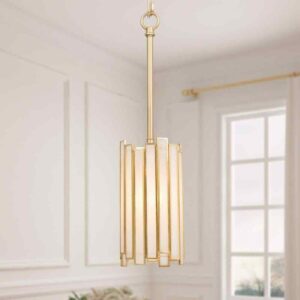 LNC Modern Gold 1-Light Drum Pendant Light with Stained Glass Shade Cylinder