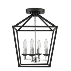 HDC Weyburn 16.5 in. 4-Light Black and Chrome Farmhouse Semi-Flush Mount Ceiling