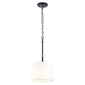 HDC Dawson 1-Light Matte Black Finish Shaded Pendant Light w/White Drum Fabric