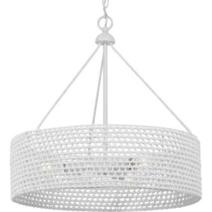 Progress Lighting Sugar Reef 22 in. 3-Light Cottage White Coastal Shaded Pendant