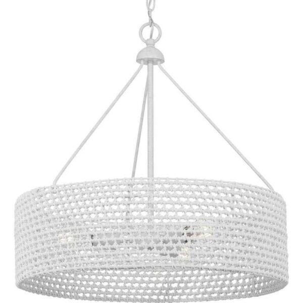 Progress Lighting Sugar Reef 22 in. 3-Light Cottage White Coastal Shaded Pendant