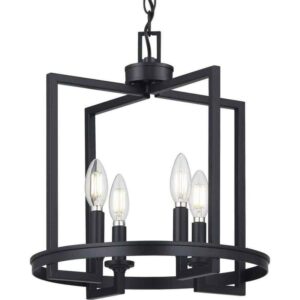 Progress Lighting Aleswith 15 in. 4-Light Matte Black Cage Pendant Light