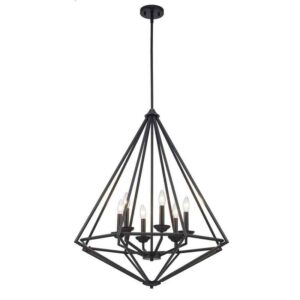 HDC Hubley 6-Light Triangular Black Pendant Light Fixture with Metal Cage Shade