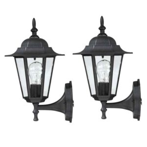 BOEKA ARCTURUS 9 in. 1-Light Black Outdoor Hardwired Metal Wall Lantern(2-Pack)
