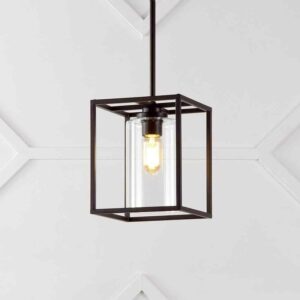JONATHAN Y Quinn 8.13 in. 1-Light Industrial Farmhouse Iron/Glass LED Pendant
