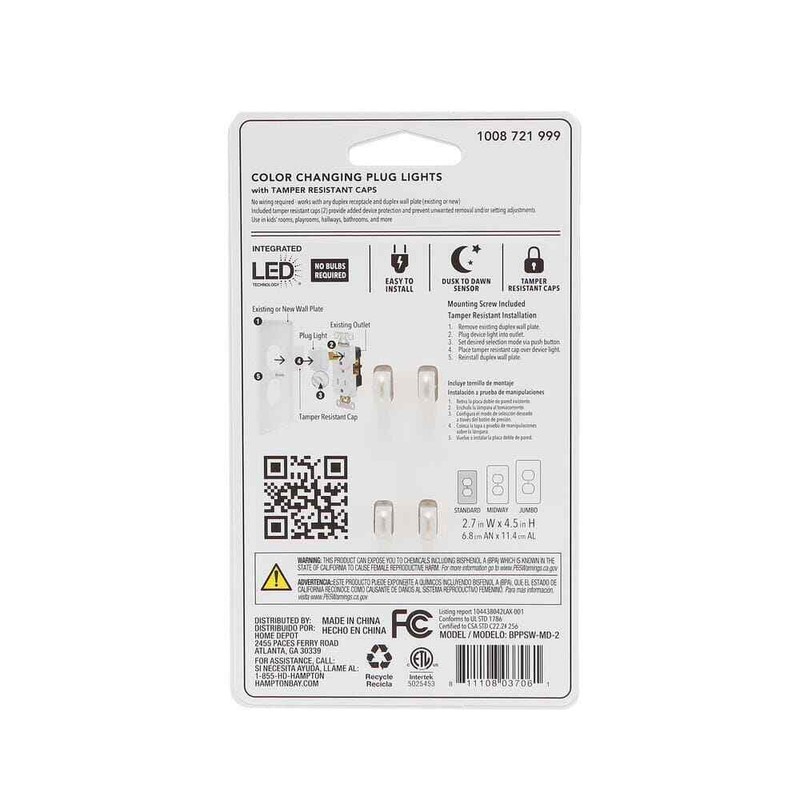 Hampton Bay 1-Gang Duplex Wall Plate with 2 Color Changing Plug Lights (3PK) - Image 10