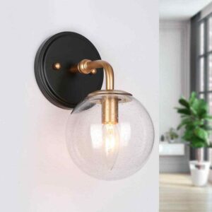 LNC Modern 5.5 in. 1-Light Vintage Gold Wall Sconce with Matte Black Accents