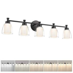 JAZAVA 36.2 in. 5-Light Black Modern LED Vanity Light w/ Clear Frosted Glass