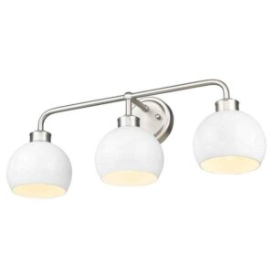 JAZAVA 24 in. 3-Light White and Brushed Nickel Vanity Light with Metal Shade