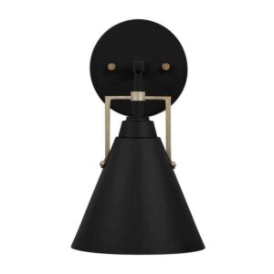 HDC Insdale 1-Light Matte Black Modern Vanity Light w/Satin Brass Accents