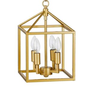 Merra 4-Light Gold Modern Geometric Lantern Chandelier w/Open Metal Cage Frame