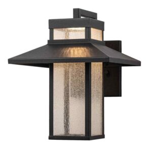 EDISLIVE Barry 12-Watt 1Light Black Outdoor Hardwired Lantern Sconce Seedy Glass