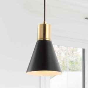 JONATHAN Y Apollo 6 in. 1-Light Black/Brass Gold Metal LED Pendant Light