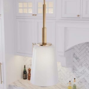 Hunter Nolita 1-Light Alturas Gold Island Pendant Light Cased White Glass Shade