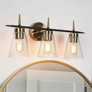 Uolfin 23" 3-Light Modern Brass Gold Vanity Light, Black Industrial Bathroom
