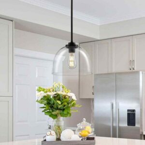 KAISITE 1-Light Gold Shaded Pendant Light with Transparent Glass Shade
