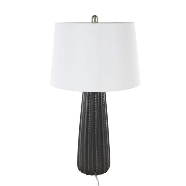 Litton Lane 27" Black Ceramic Table Lamp Ribbed Base with White Drum Shade