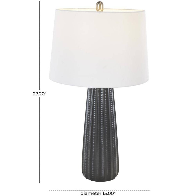 Litton Lane 27" Black Ceramic Table Lamp Ribbed Base with White Drum Shade - Image 2