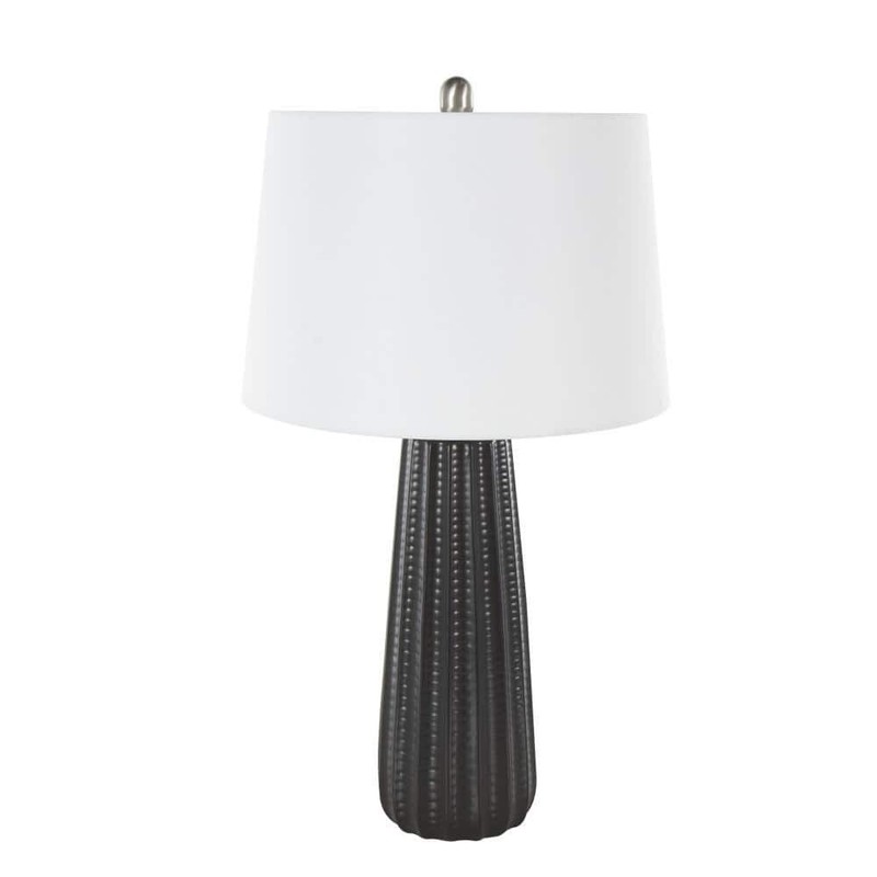 Litton Lane 27" Black Ceramic Table Lamp Ribbed Base with White Drum Shade - Image 4