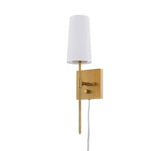 Home Decorators Collection Anselm 1 Light Aged Brass Wall Sconce w/Fabric Shade