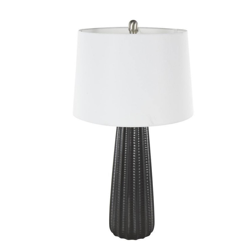 Litton Lane 27" Black Ceramic Table Lamp Ribbed Base with White Drum Shade - Image 5