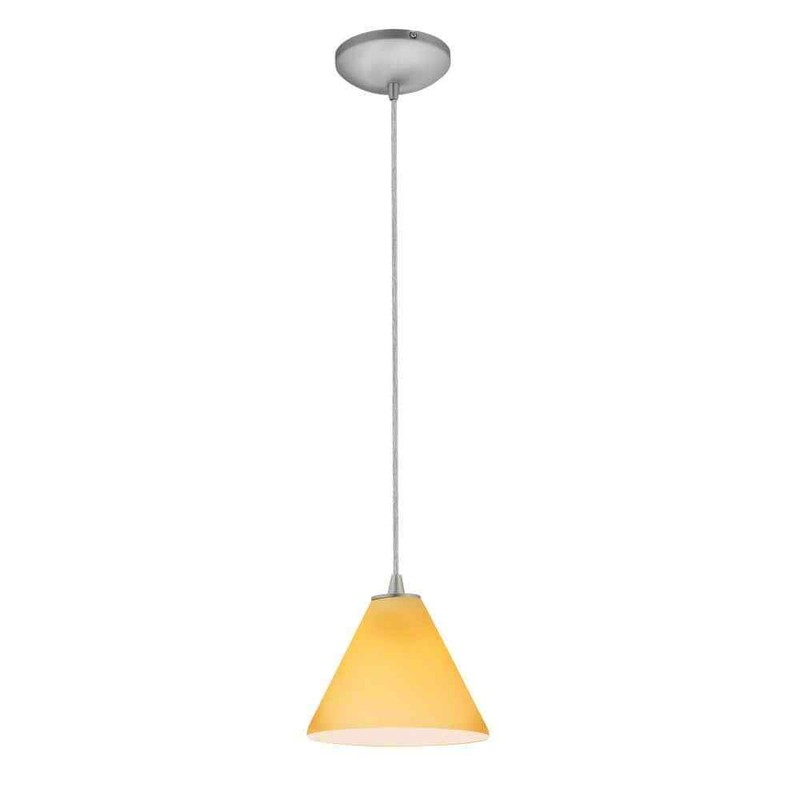 Access Lighting Martini 1-Light Brushed Steel Shaded Pendant Light w/Glass Shade
