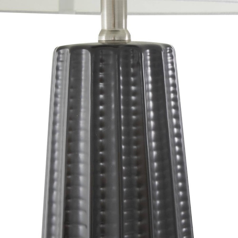 Litton Lane 27" Black Ceramic Table Lamp Ribbed Base with White Drum Shade - Image 7