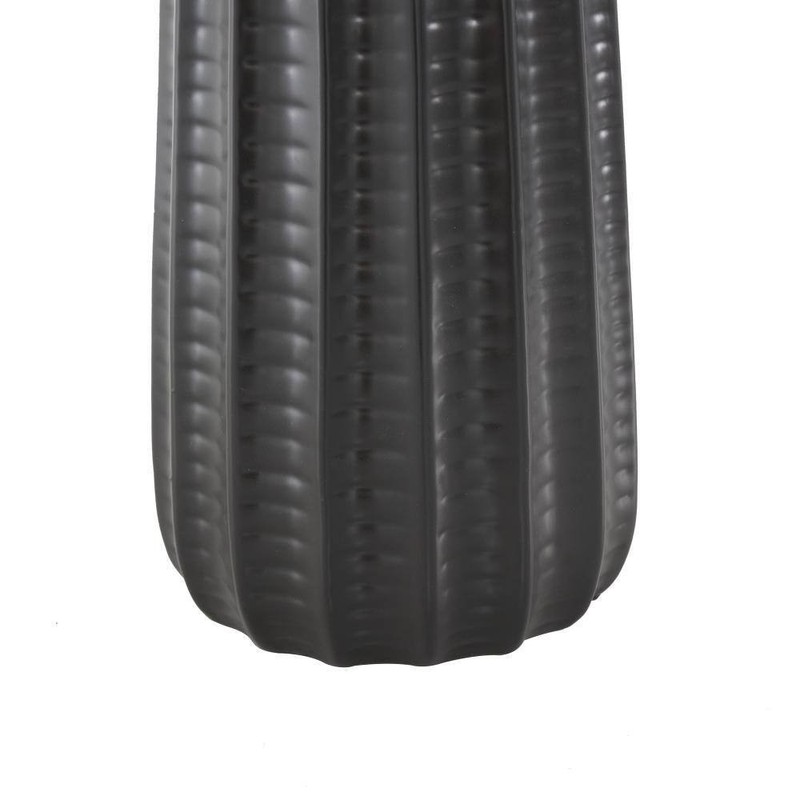 Litton Lane 27" Black Ceramic Table Lamp Ribbed Base with White Drum Shade - Image 8