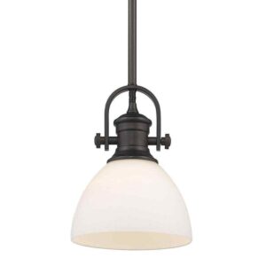 Golden Lighting Hines 1-Light Rubbed Bronze Standard Mini Pendant w/Glass Shade