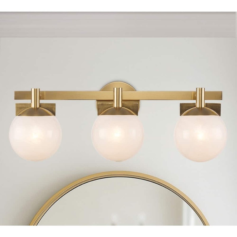 Monteaux Brooklyn 24 in Gold 3 Light Bathroom Vanity Fixture with Swirl Glass - Image 2
