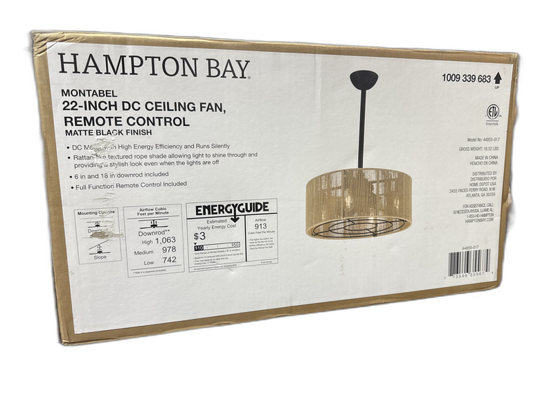 Hampton Bay Montabel 22 in. Indoor Matte Black and Natural Ceiling Fan with Remo - Image 12