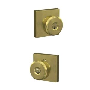 Schlage Bowery Satin Brass Keyed Entry Door Knob with Collins Trim